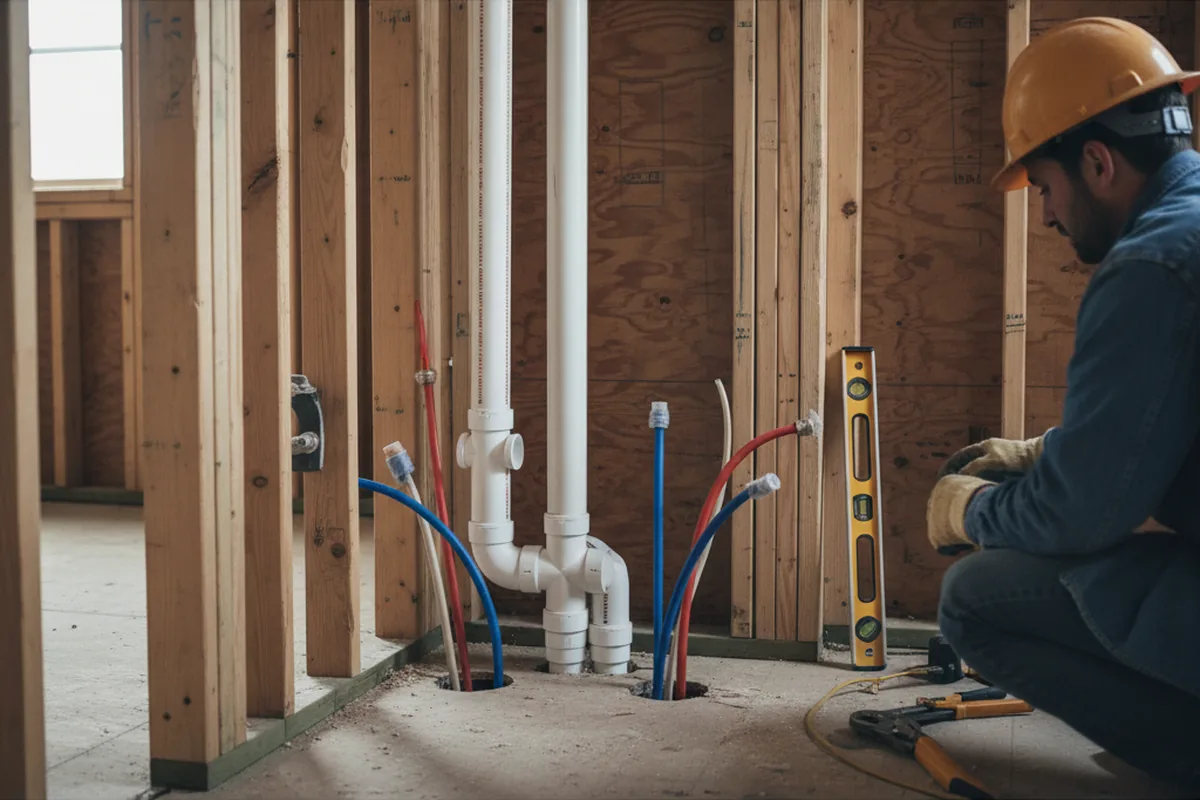 Drain and supply rough-in during Sump Pump Repair in Bradley